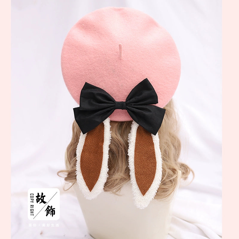 The Accessories' Story - Kawaii Lolita Beret, Detachable Bunny Ears & Bow (M / Pink) 44235:800165