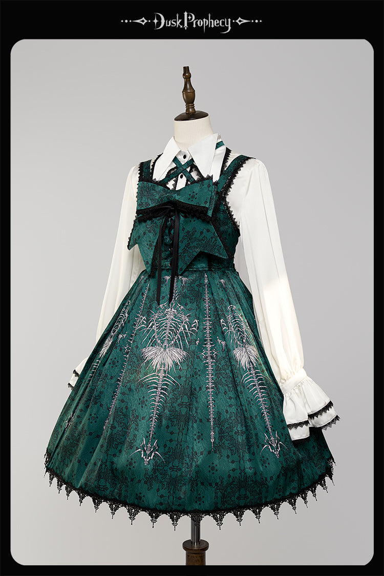 DuskProphecy~Coccyx~Elegant Lolita Dress High Waist Fishbone Print JSK Set