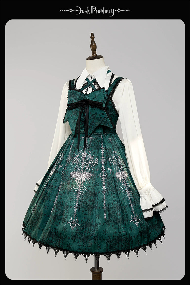 DuskProphecy~Coccyx~Elegant Lolita Dress High Waist Fishbone Print JSK Set