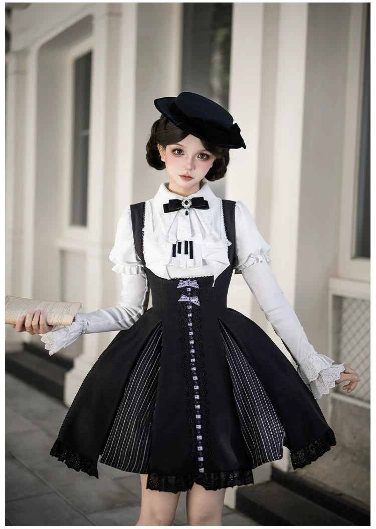 Monochrome Sonata - Classic Lolita Bust-supporting JSK Set, Piano Inspired