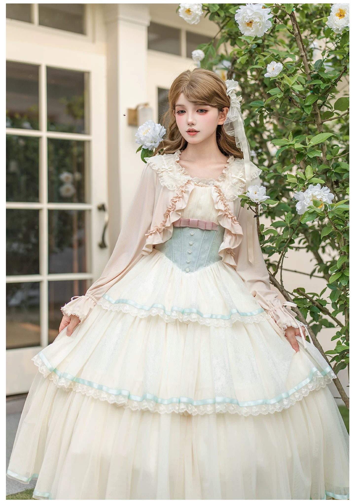 Sea Salt Soda - Classic Lolita Adjustable Corset JSK Dress, Tiered Tulle Hem 45257:856391