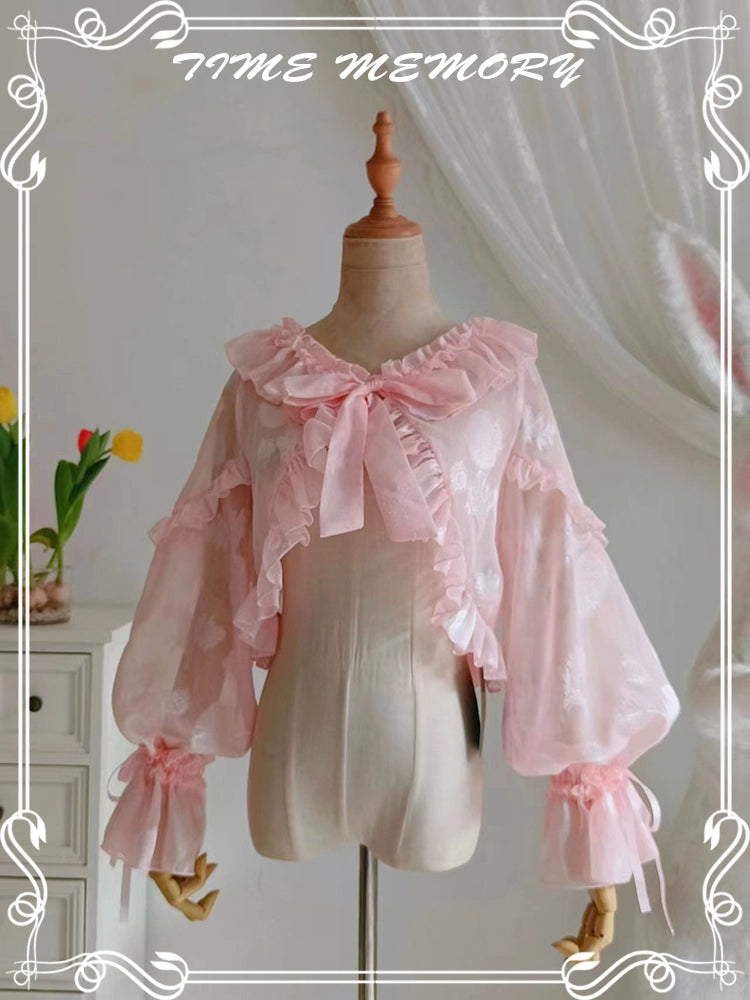 Time Memory~Xianbei~Sweet Lolita Chiffon Lantern Sleeve Cardigan with Bow 34598:463100