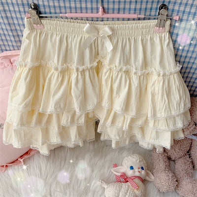 Sugar Girl~Cotton Lolita Bloomer Loose Ruffled Hem Petticoat Multicolors beige free size 