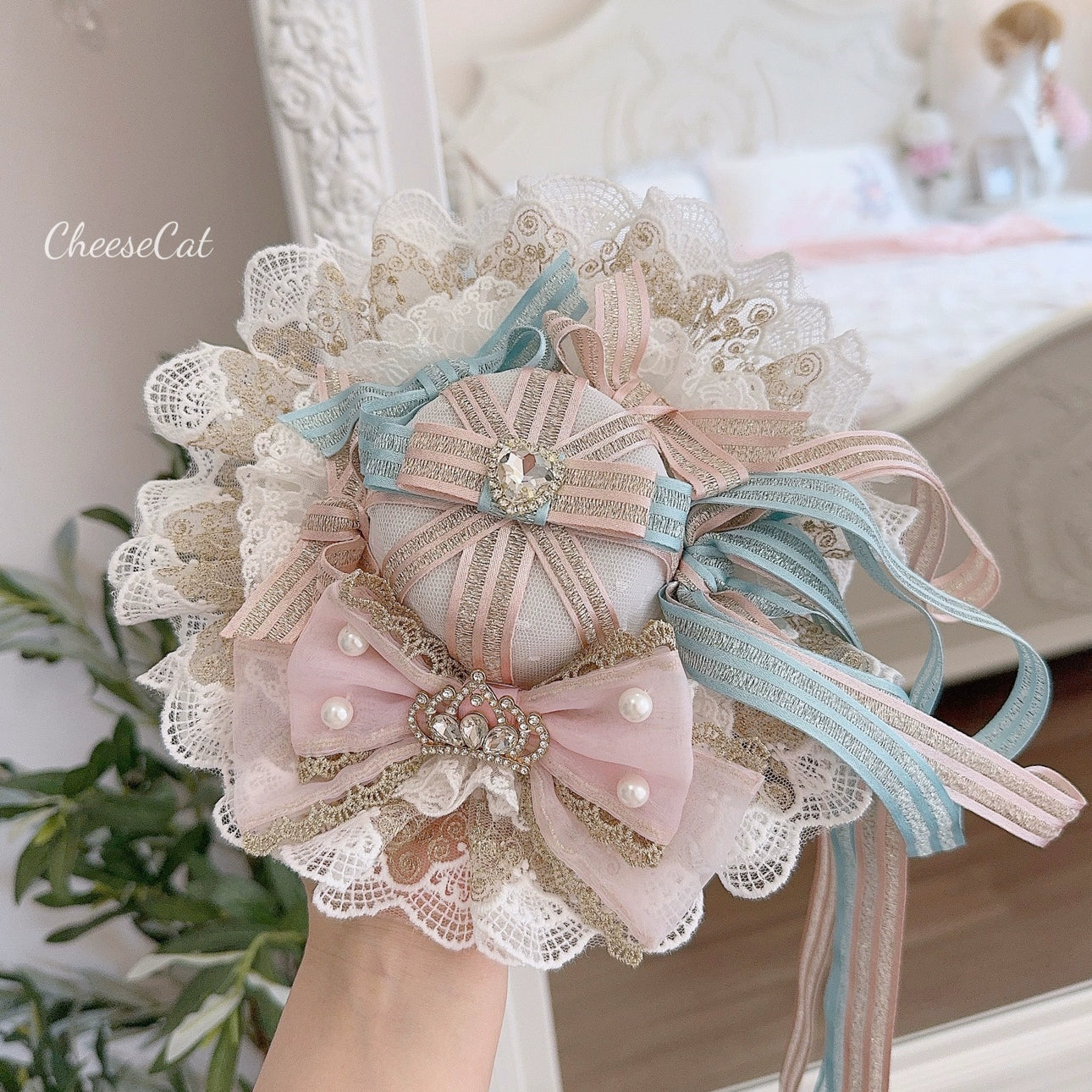 Cheese Cat - Sweet Lolita Cake Top Hat Handmade Lolita Accessory Pink blue top hat