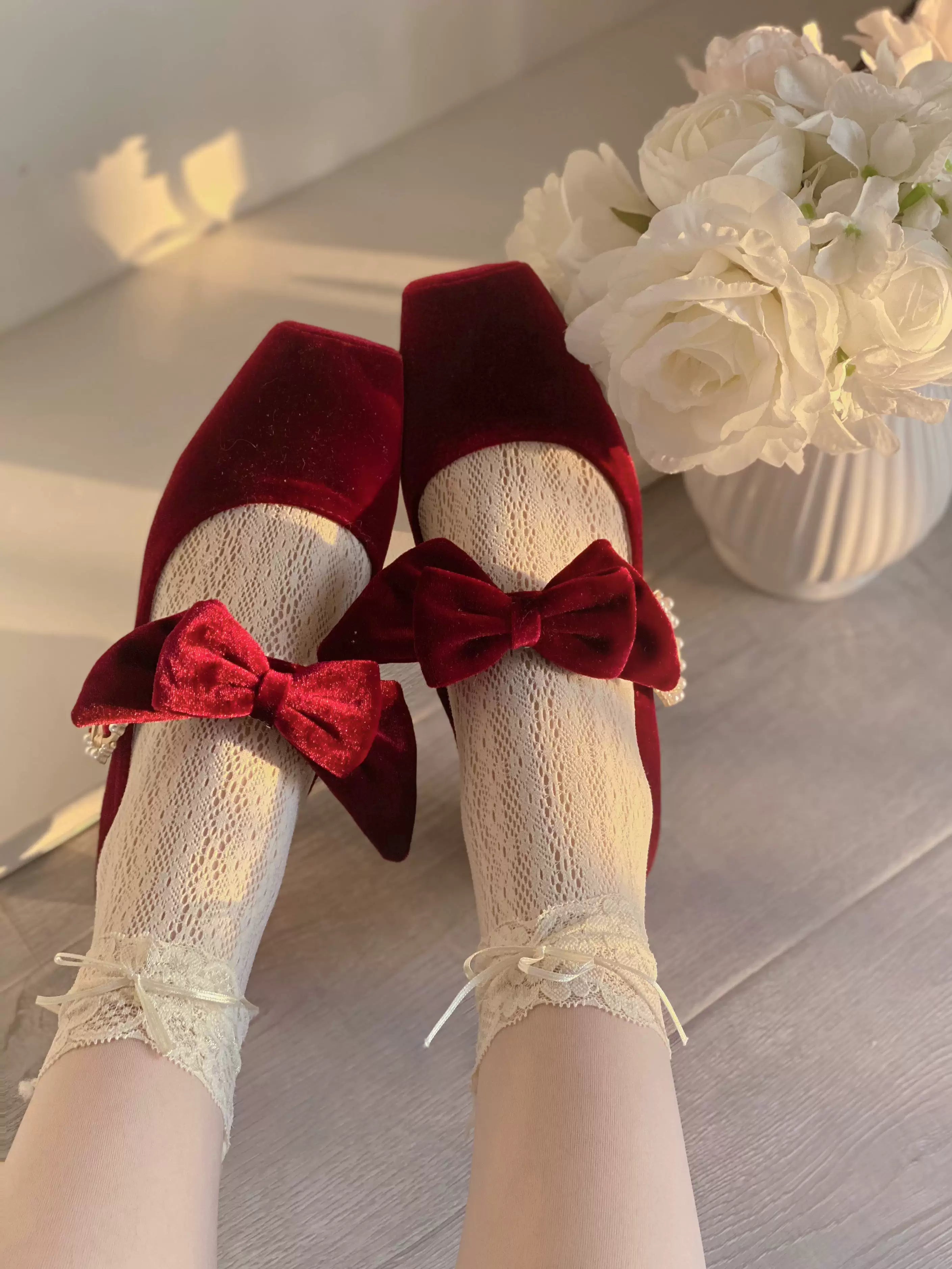 Pure tea for dream~Angel Velvet~Sweet Lolita Shoes Mid-heel Velvet Shoes 32816:394168