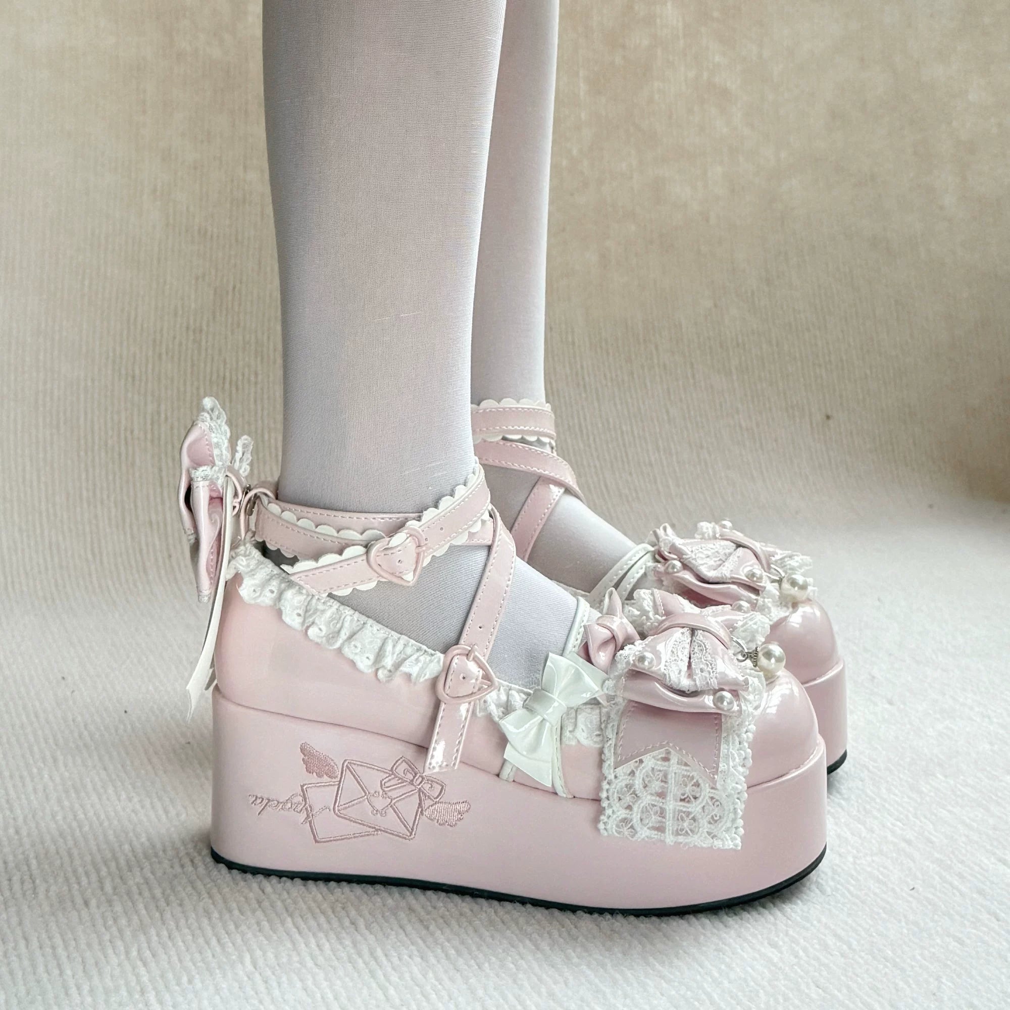 Sweet Dream Letter - Sweet Lolita High Platform Shoes, Embroidery & Bows