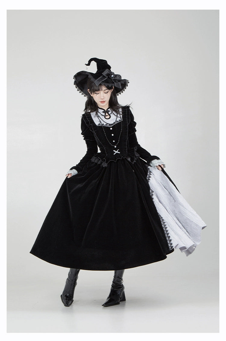 With Puji - Innocent Talk - Halloween Chinese Style Lolita OP Black-silver Gray Dress