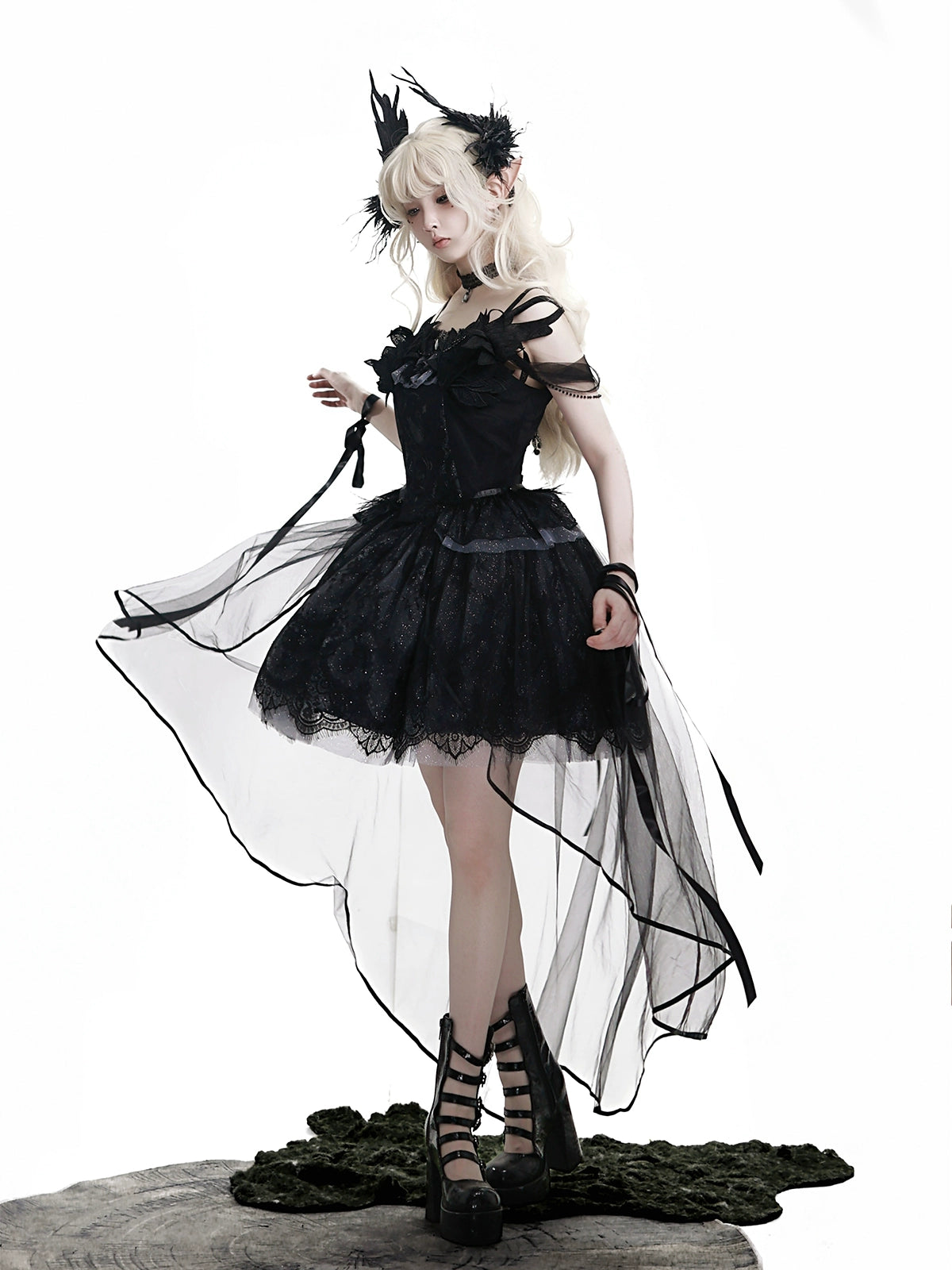 Your Princess - Star Swan Dream - Black Gothic Lolita JSK Dress, Swan Embroidery 43363:798602