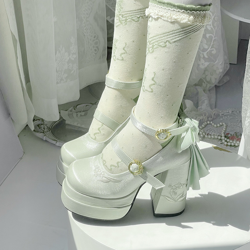 Dreamland - Floating Dream Lily - Elegant Lolita High Heel Shoes, Detachable Bow 39502:621962