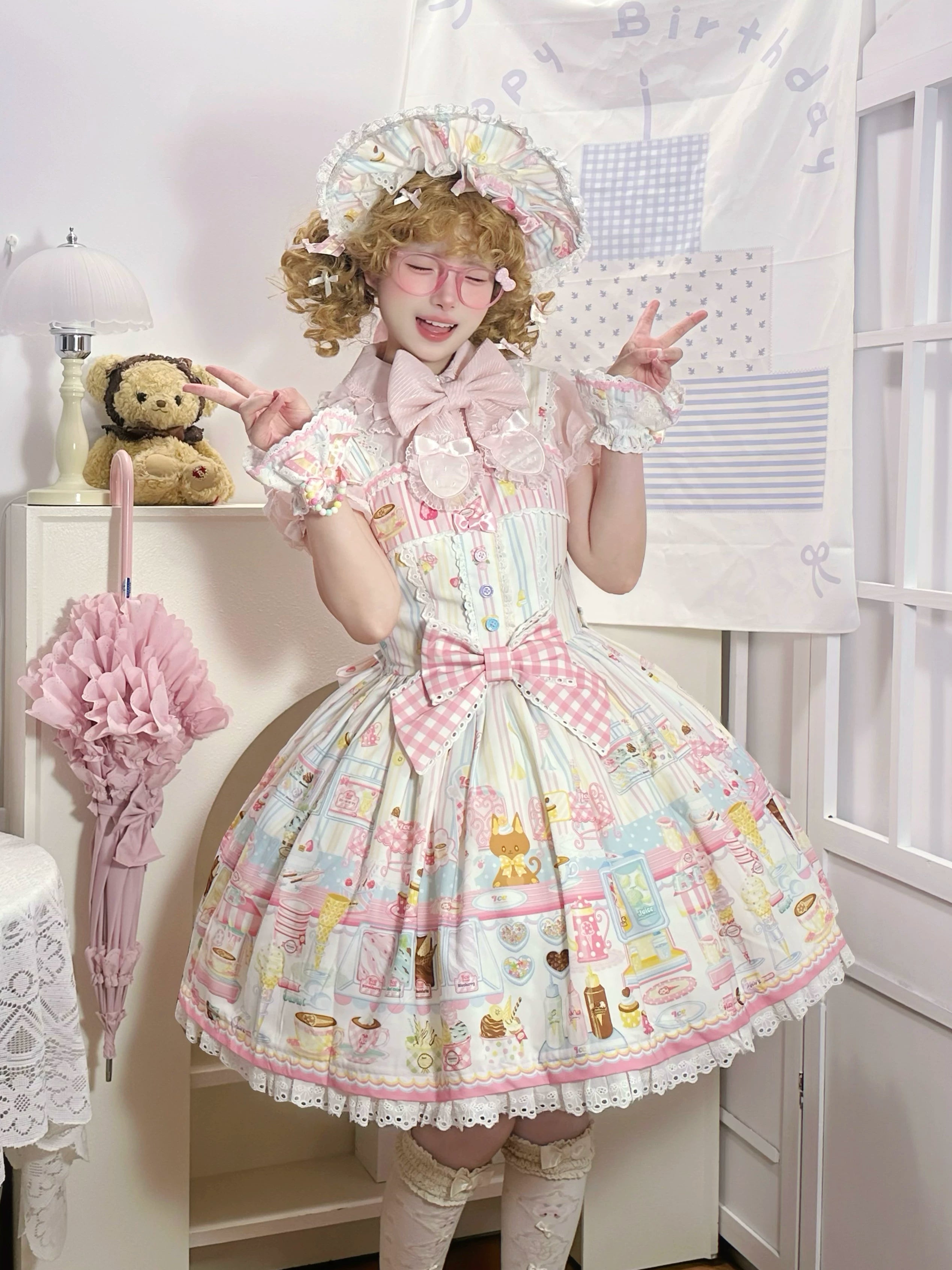 Summer Ice Cream Tale - Old School Lolita Ice Cream Printed OP & JSK Dress 45684:858633