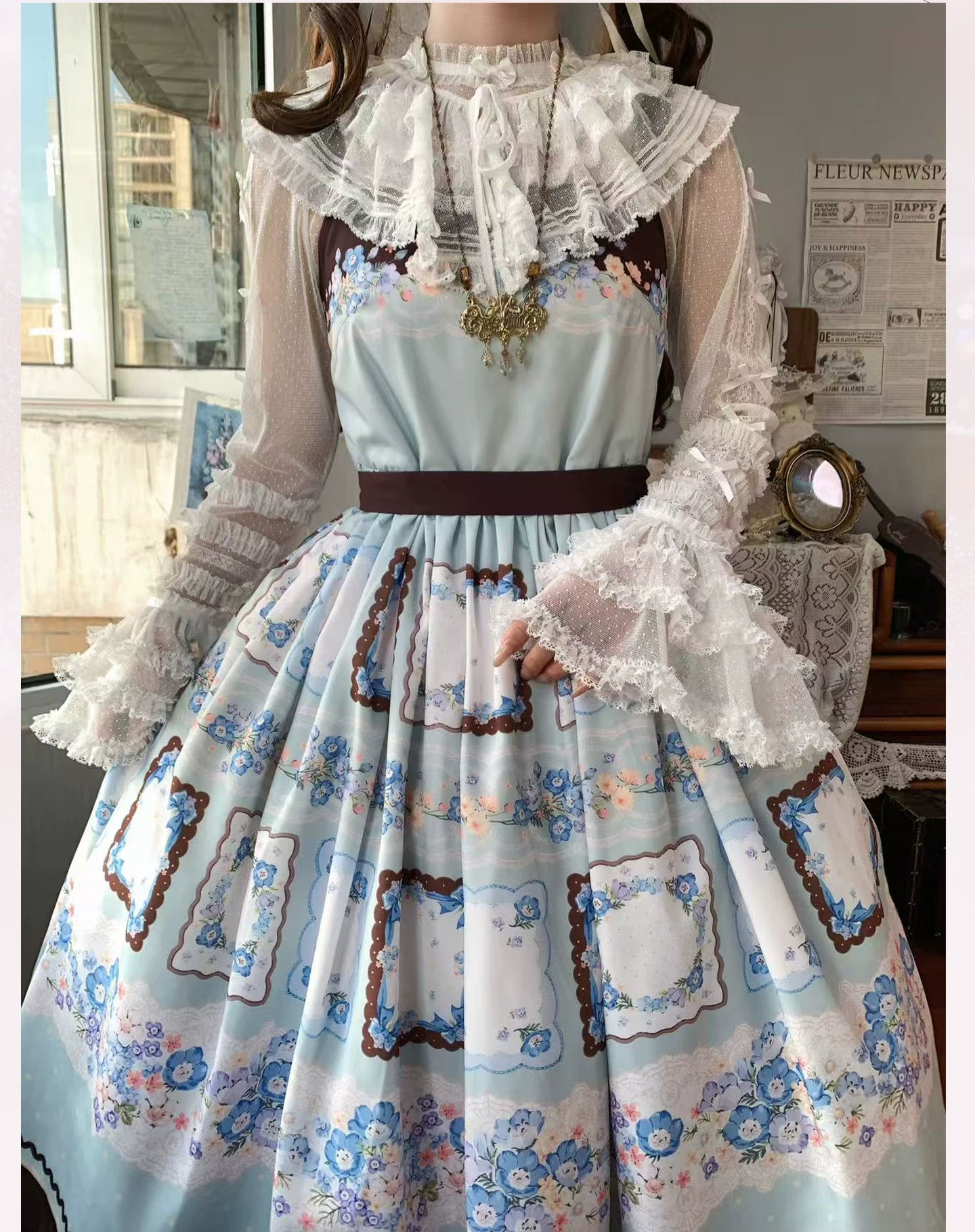 Vernal Feast - Polka Dot Lolita Blouse, Ruffled False Collar