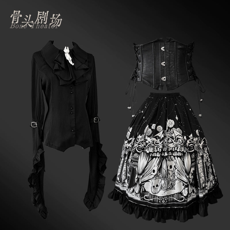 Caged Bird Hotel - Bone Theater - Halloween Gothic Lolita Fashion Shirt Skirt S Set (shirt + SK + waistband + jabot) comes with 2 PP clips