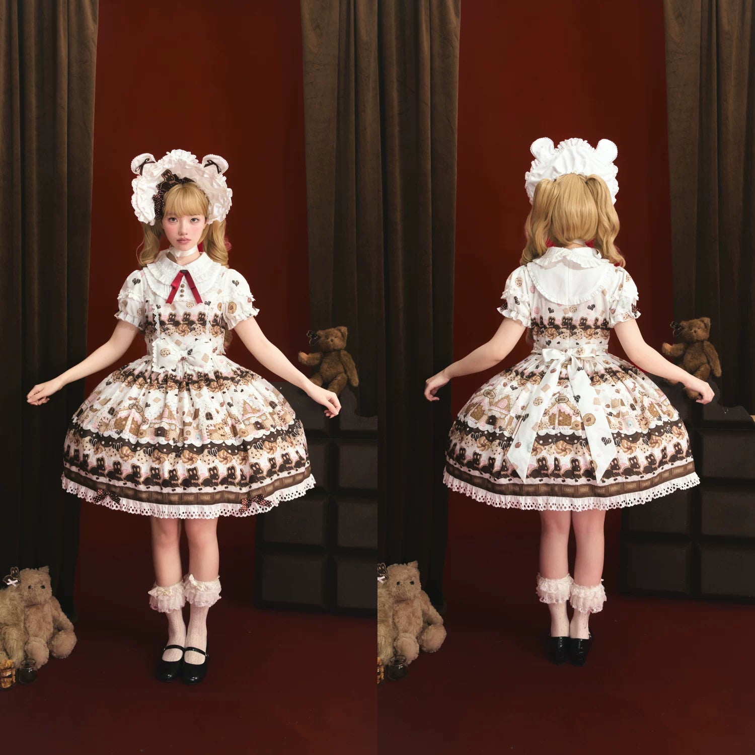 Bunny Gingerbread House - Kawaii Lolita Printed OP Dress with Bows