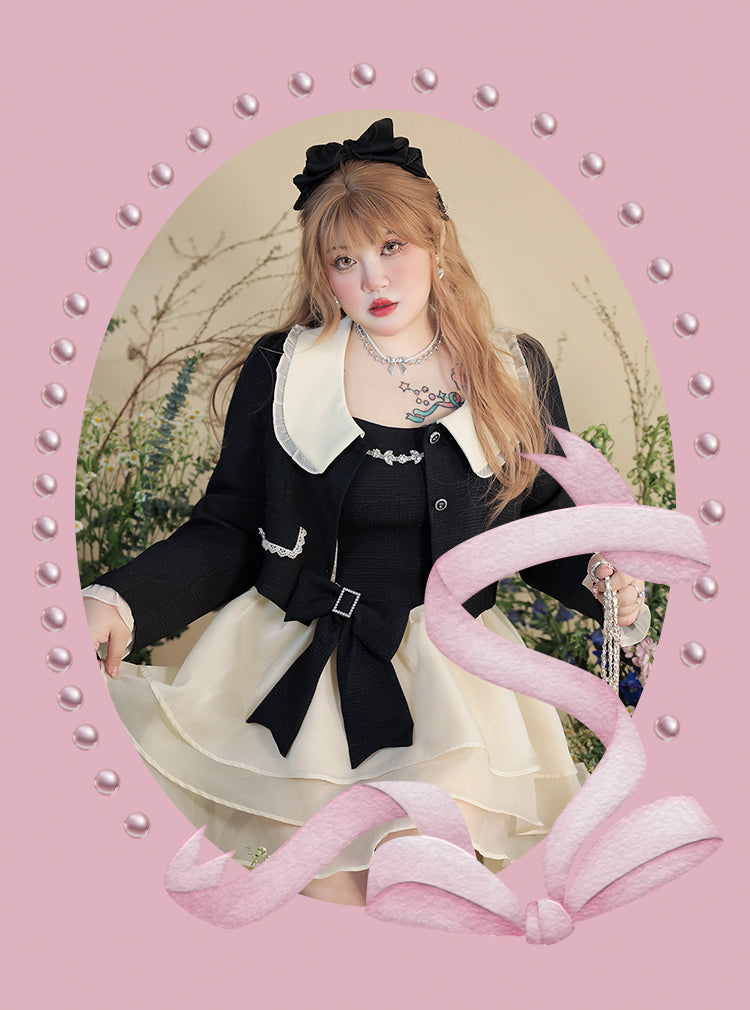 Yingtang~Plus Size Lolita Elegant Puffy Skirt Suit L black coat 
