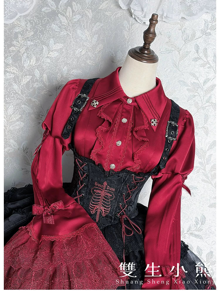 Dark Fog Feast - Gothic Lolita Bust-support Strap Dress, Lace & Cross 45256:842549