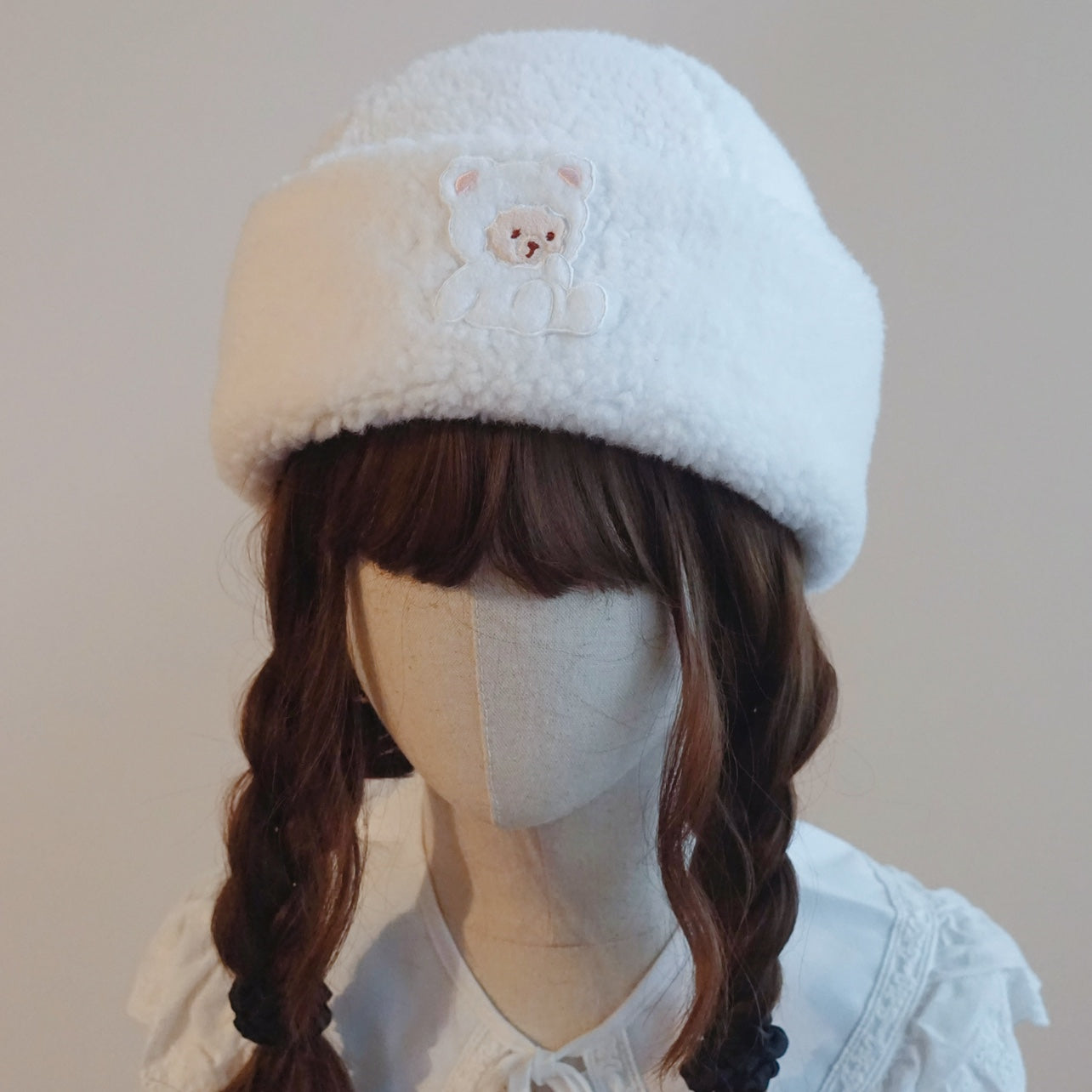 Besozealous - Winter Lolita Hat Bear Ears Hooded Hat M (56-58cm) Milk White Landlord Hat