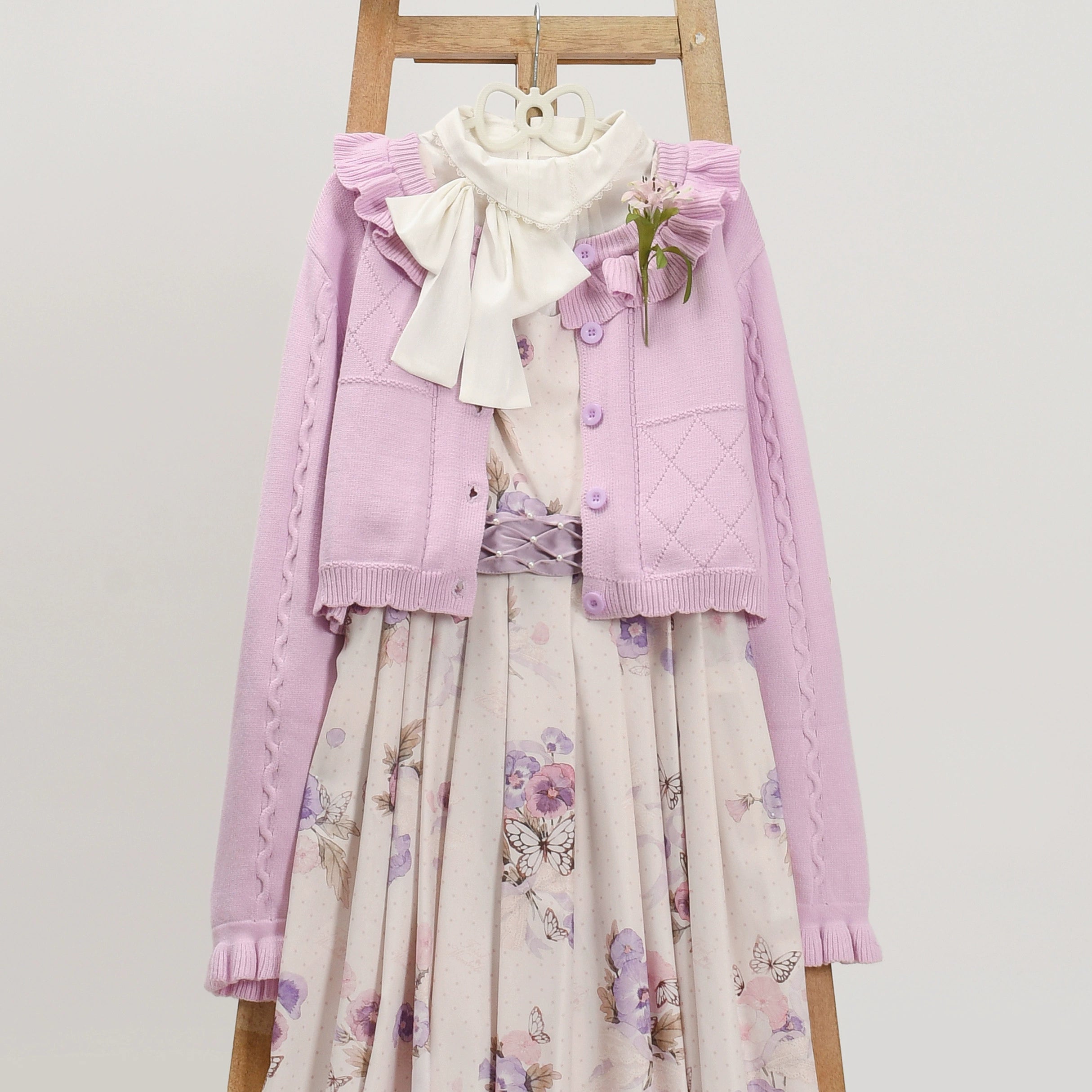 MIST - Blank Night - Vintage Lolita Bow Cute Girl Ruffled Cardigan