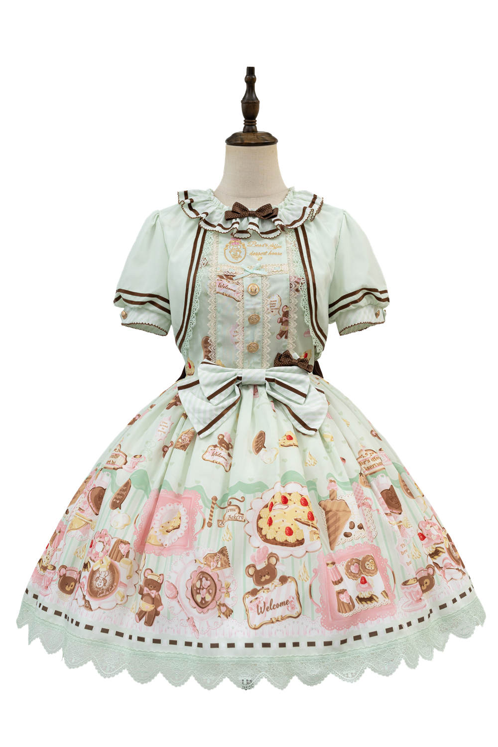Babyblue - Dream Teahouse - Dessert Print Kawaii Lolita OP Dress Suit (L M S XL) 43332:773744