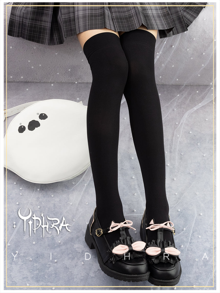 Yidhra~Daily Lolita 80D Velvet JK Knee-High Socks free size black-80D-long tube 