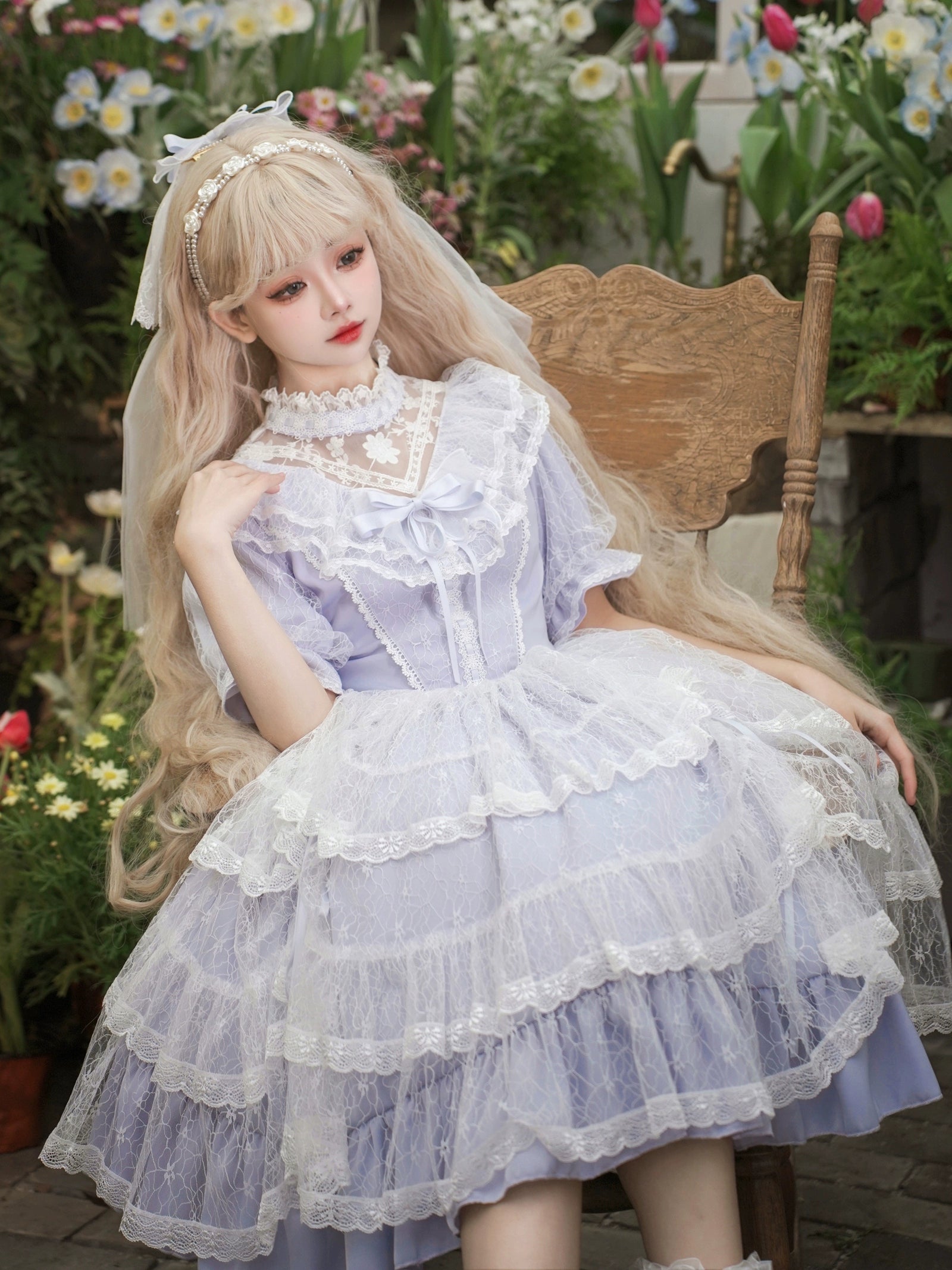 Eieyomi - Iris Love - Classic Lolita OP Princess Lolita Puff Dress and Veil