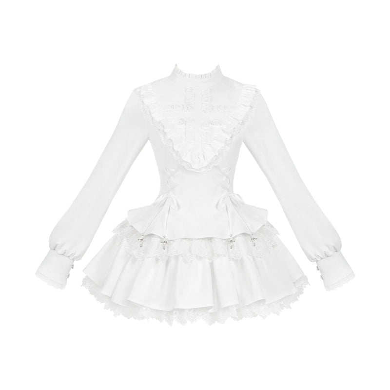 With Puji~Doki~Twin Lolita OP Black/White Goth Dress with Pocketed Shorts (L M S) 42833:754881