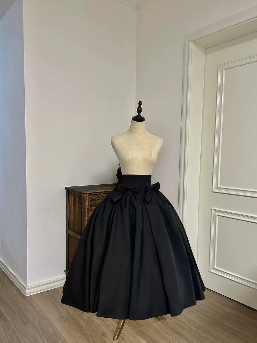 Sweet Wood - Margaret - Plus Size Lolita Dress Suit Solid JSK Black SK + Waist Bows Free Size