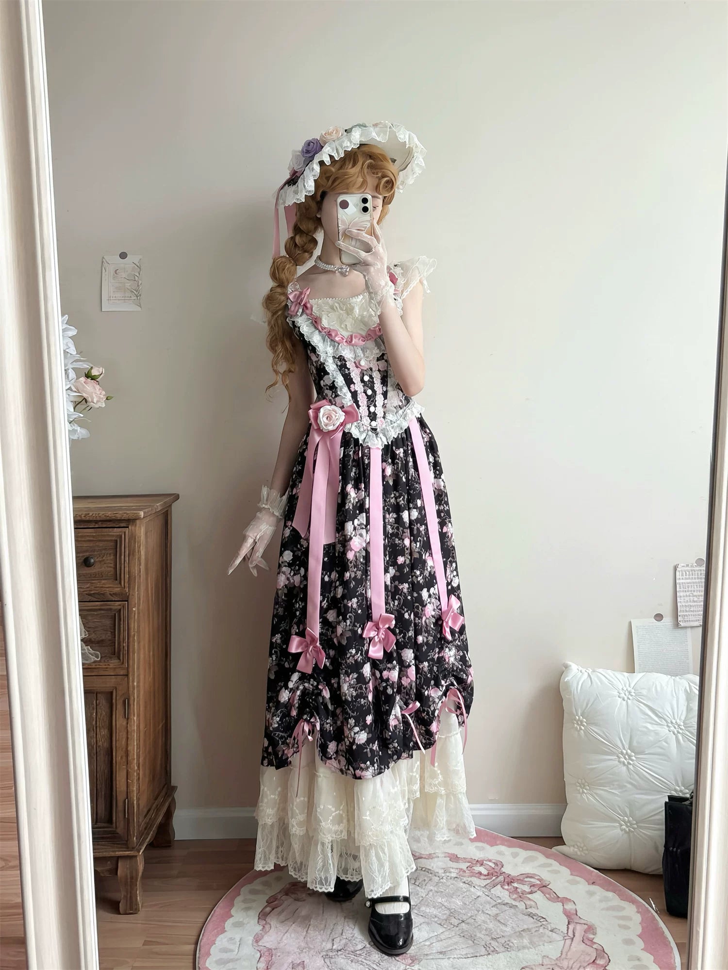 Dolota Flower Wall - Classic Lolita Floral OP Dress, Open Shoulder 44485:811191