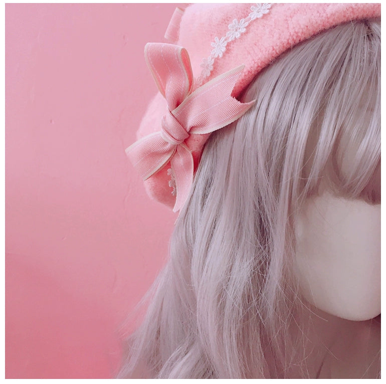 FanMengJia - Sweet Lolita Beret Woolen Bow Lolita Hat