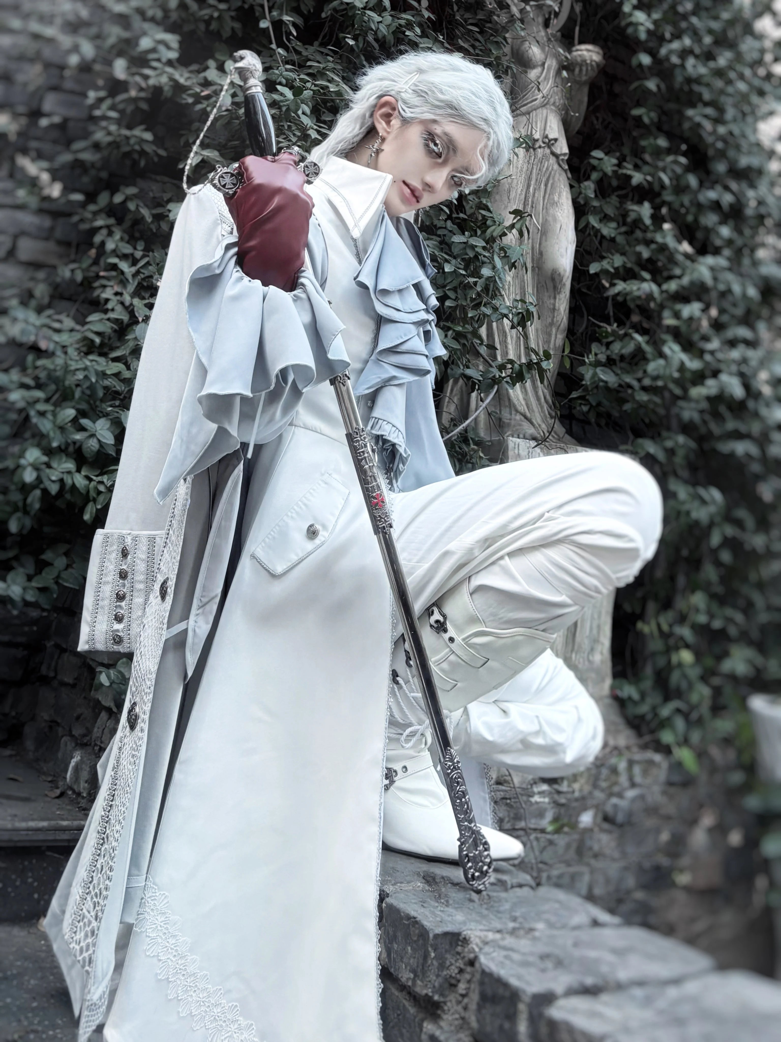 Moon Knight - Ouji Lolita Lantern Sleeve Blouse, Detachable Cuffs