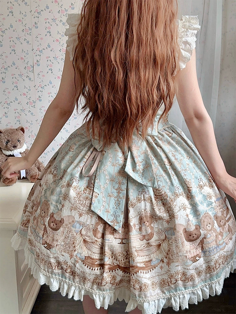 Wendy's Wardrobe - Macaron Bear - Cotton Kawaii Lolita Dress Suit, Bear & Dessert Print