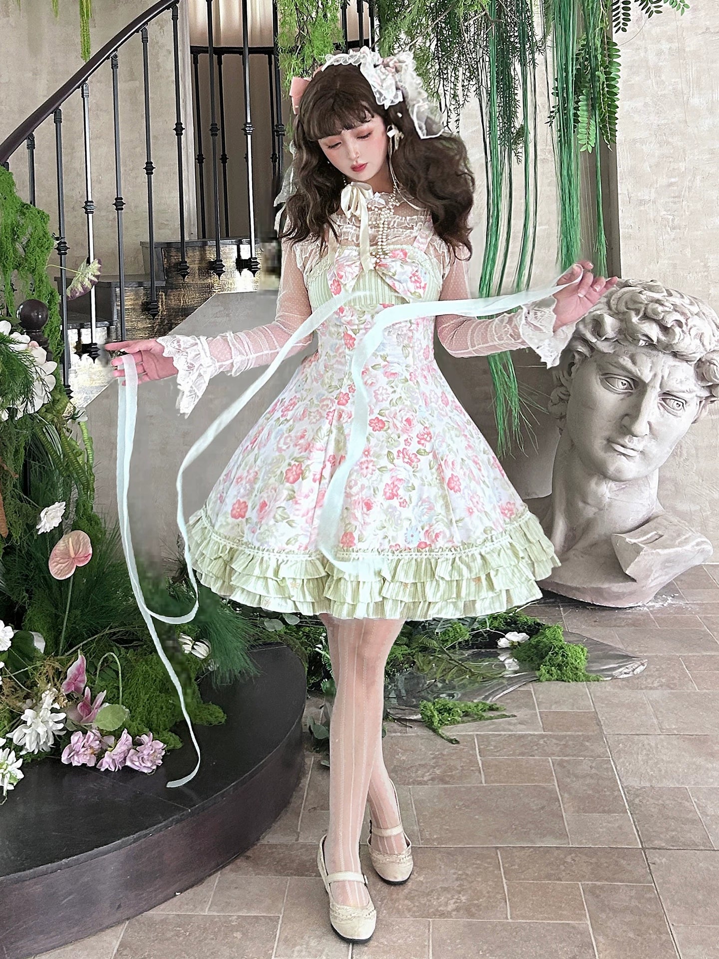 Rose Spring Romance - Cotton Old School Lolita JSK Dress, Floral Print