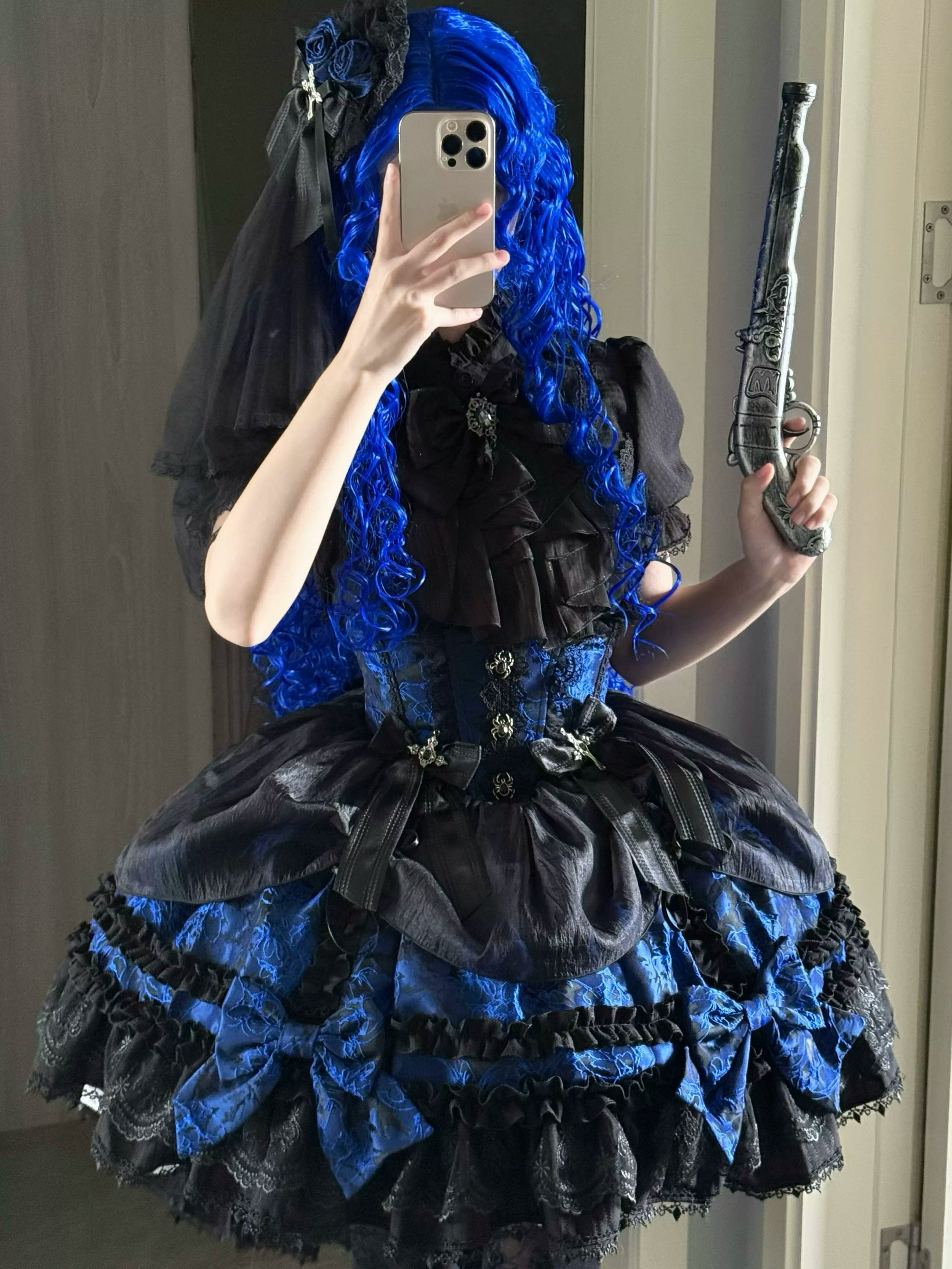 Spider Cross Knot - Gothic Lolita Skirt Set, High-low Hem and Fishbone Waist 45733:860176