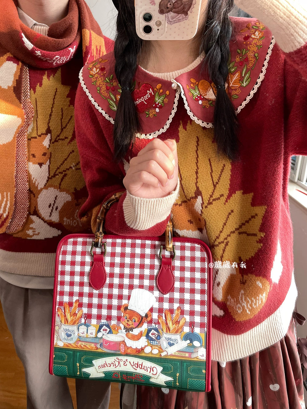 Miss Point - Fat Fox in the Forest - Kawaii Lolita Sweater Customized Winter Lolita Couple Outfit 37102:551010