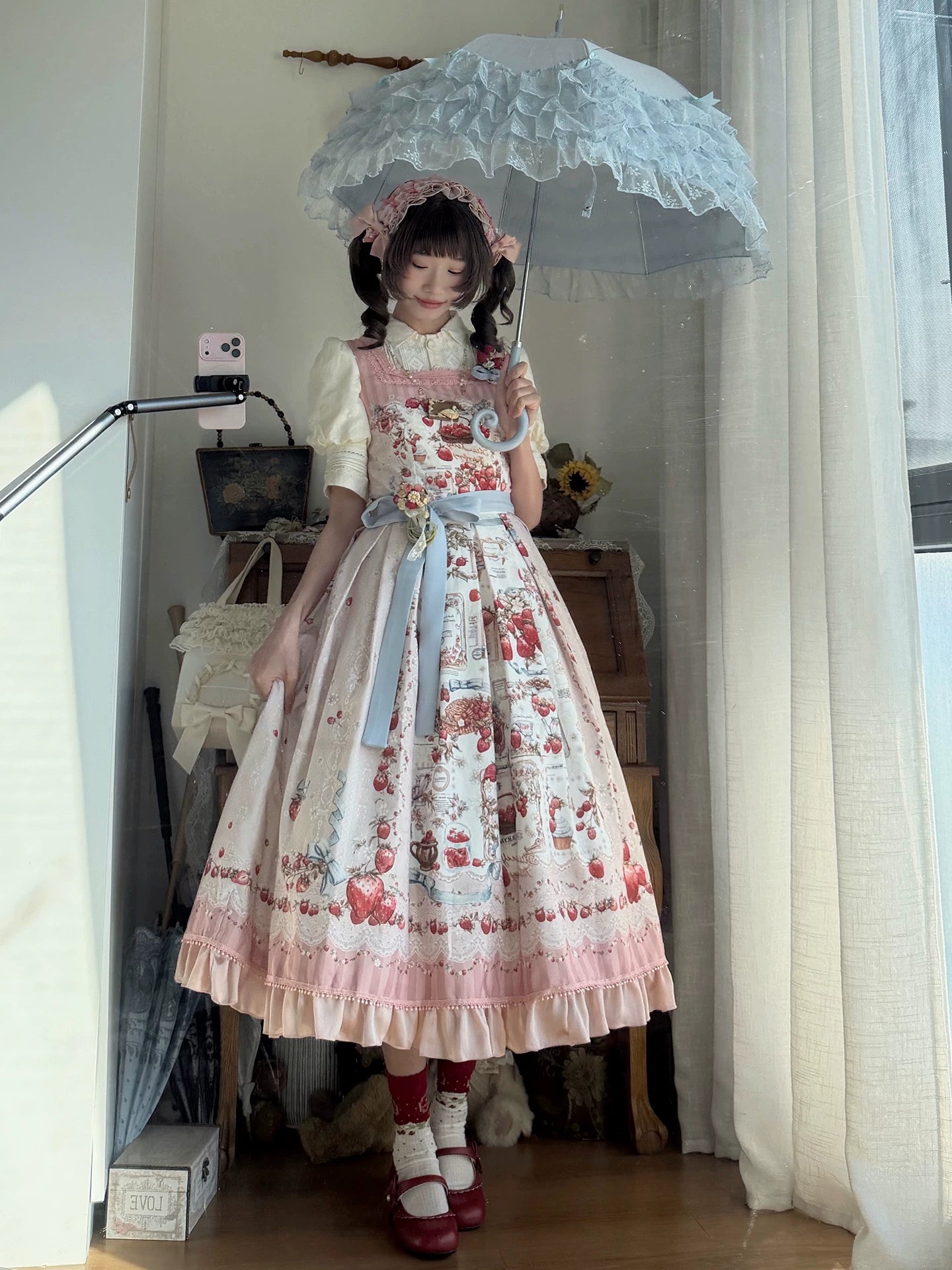 Strawberry Manor - Printed Sweet Lolita JSK Dress, Box Pleats 45025:832871