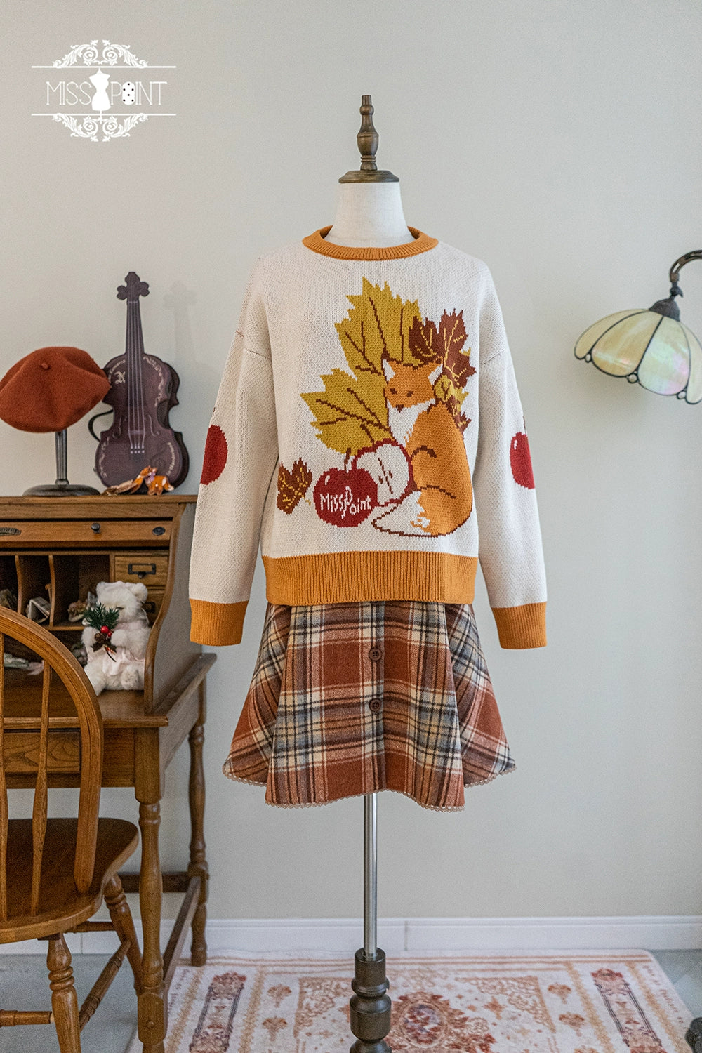 Miss Point - Fat Fox in the Forest - Kawaii Lolita Sweater Customized Winter Lolita Couple Outfit 37102:551032
