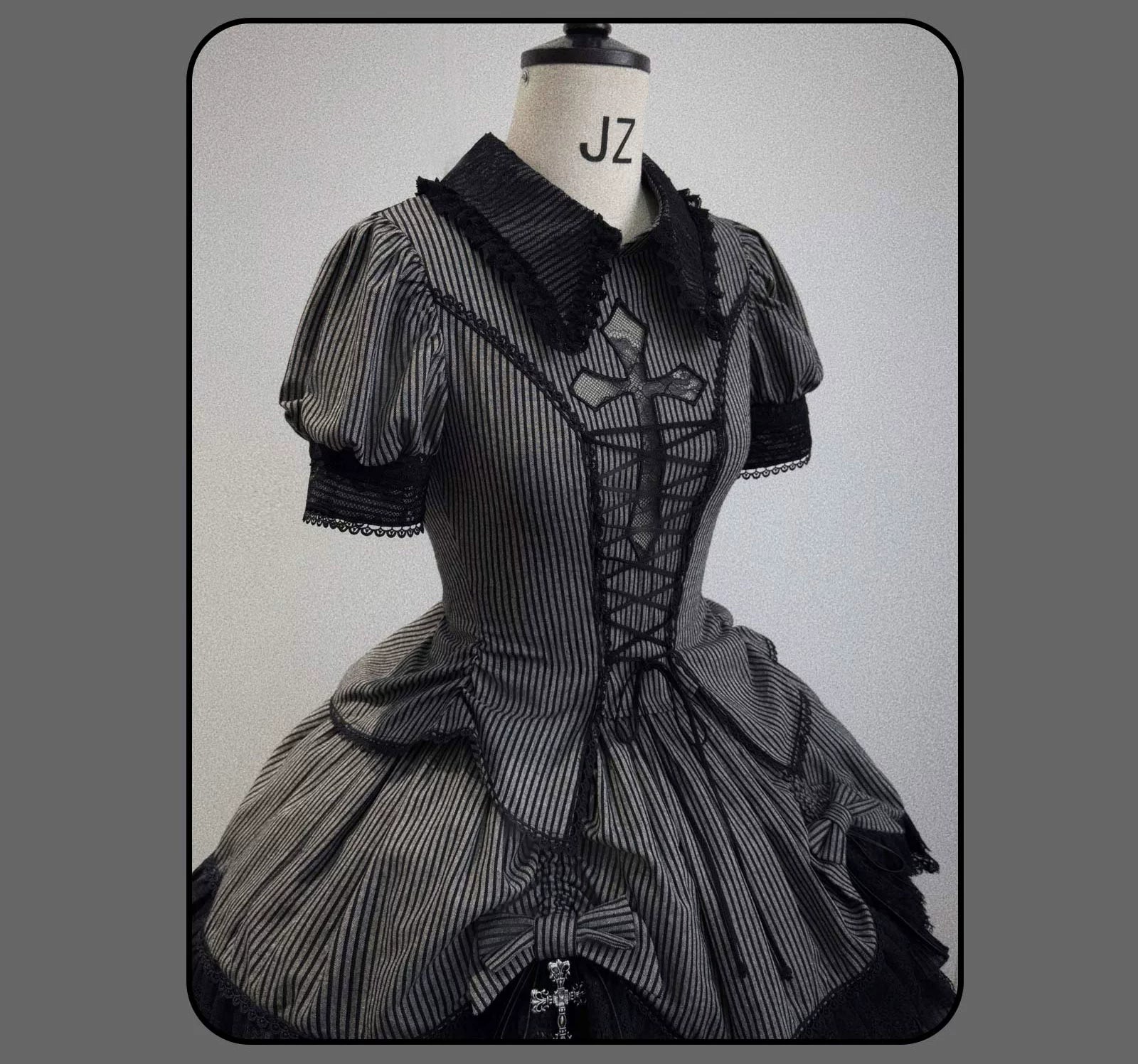 Striped Cross - Gothic Coordinated Lolita Set, Adjustable Blouse & Skirt