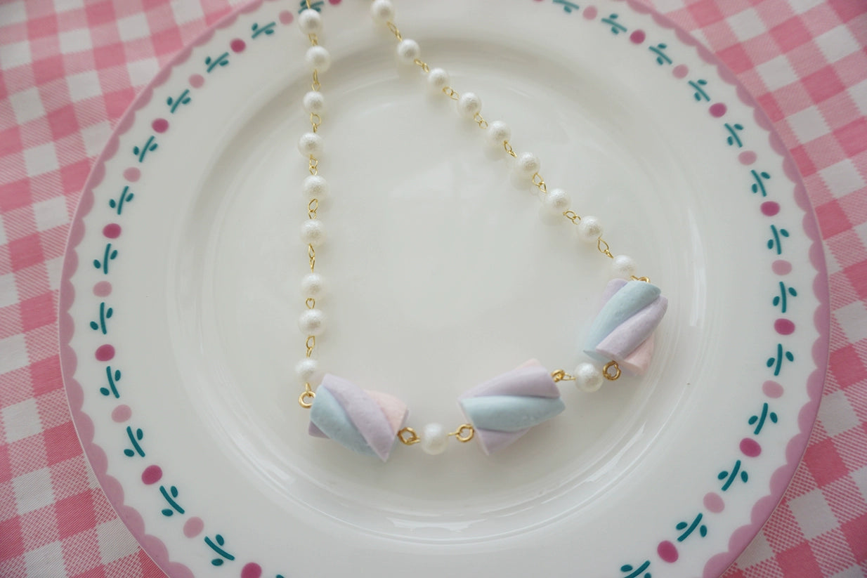 Cat Tea Party - Sweet Lolita Accessories Simulated Cotton Candy Clay Bracelet Necklace Pink and purple necklace