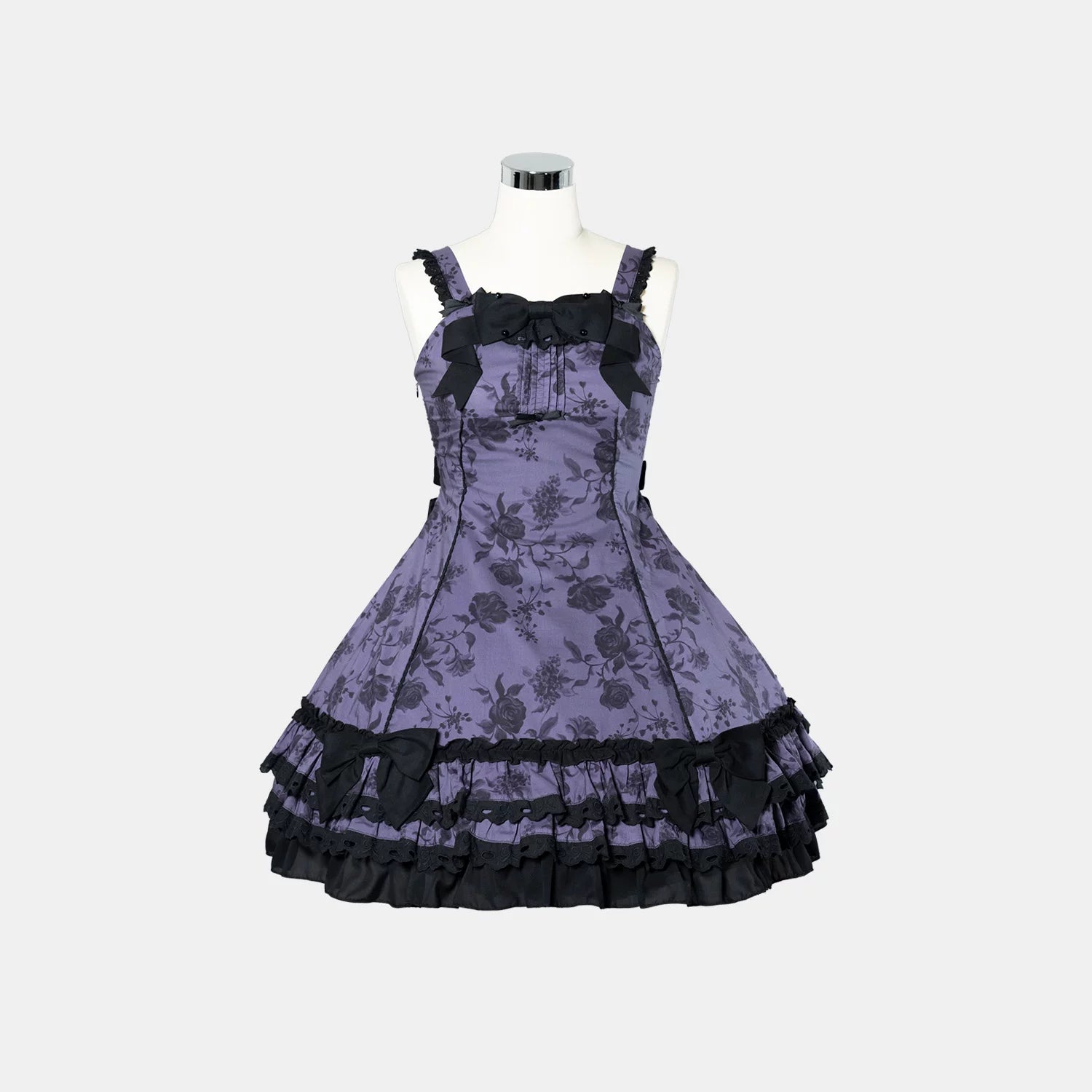 Bliss Bouquet - Cotton Old School Lolita Dress, Rose Print and Layered Hem (L M) 45656:857088