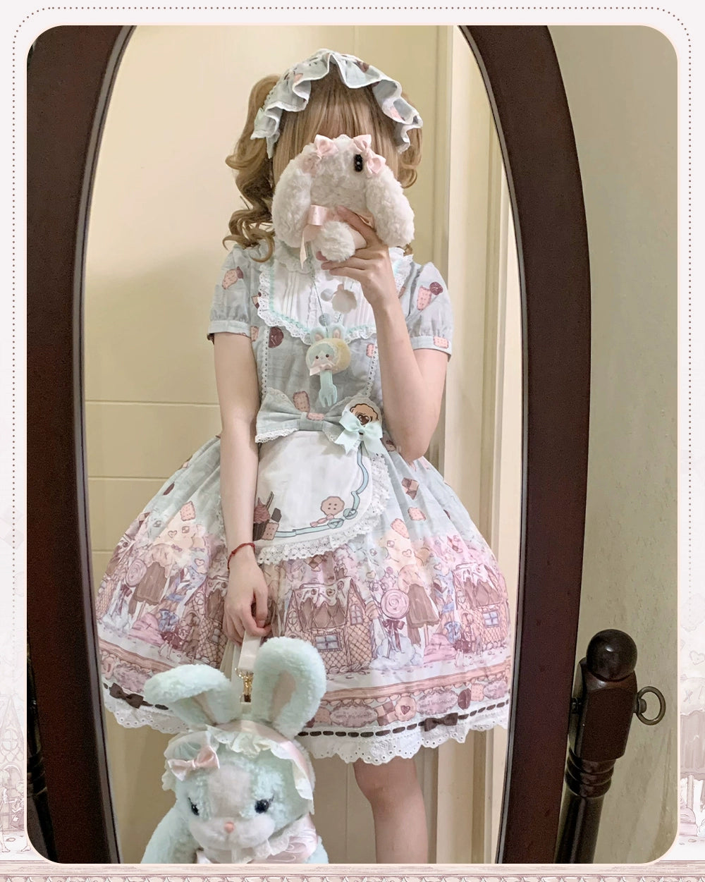 The Story of Frosting Town - Kawaii Lolita Print Dress, Detachable Apron 44387:806522