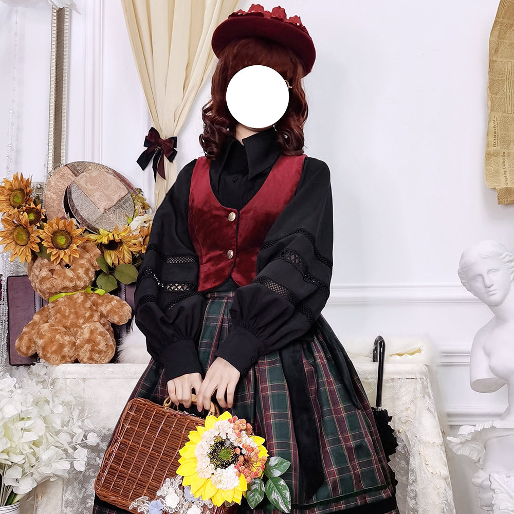 Miss Point~Ode to Joy~Elegant Lolita Winter Velvet Vest Customized S burgundy 