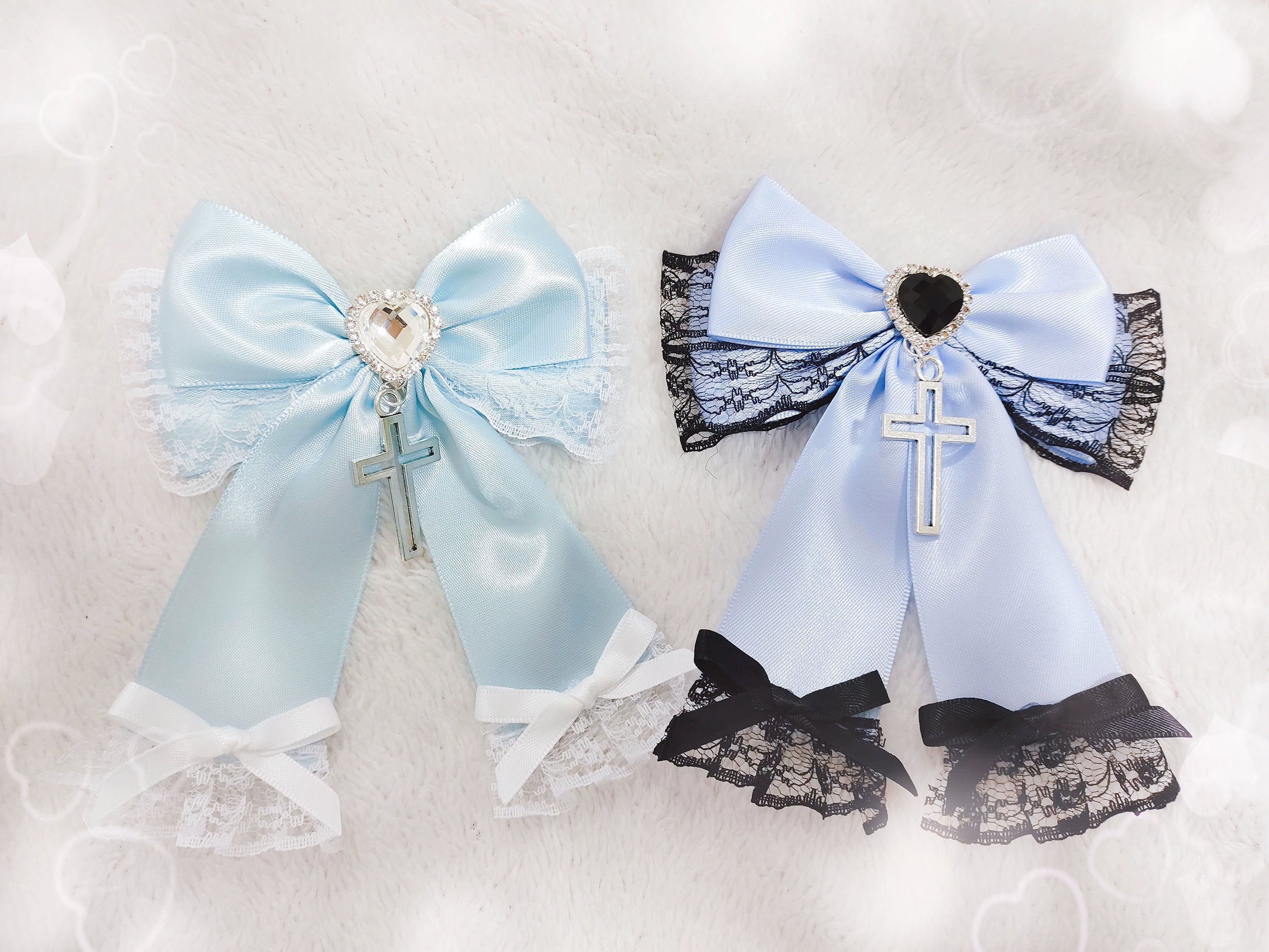 Rabbit Lolita - Landmine - Gothic Lolita Bow Clips Love Lace Cross Hair Accessory