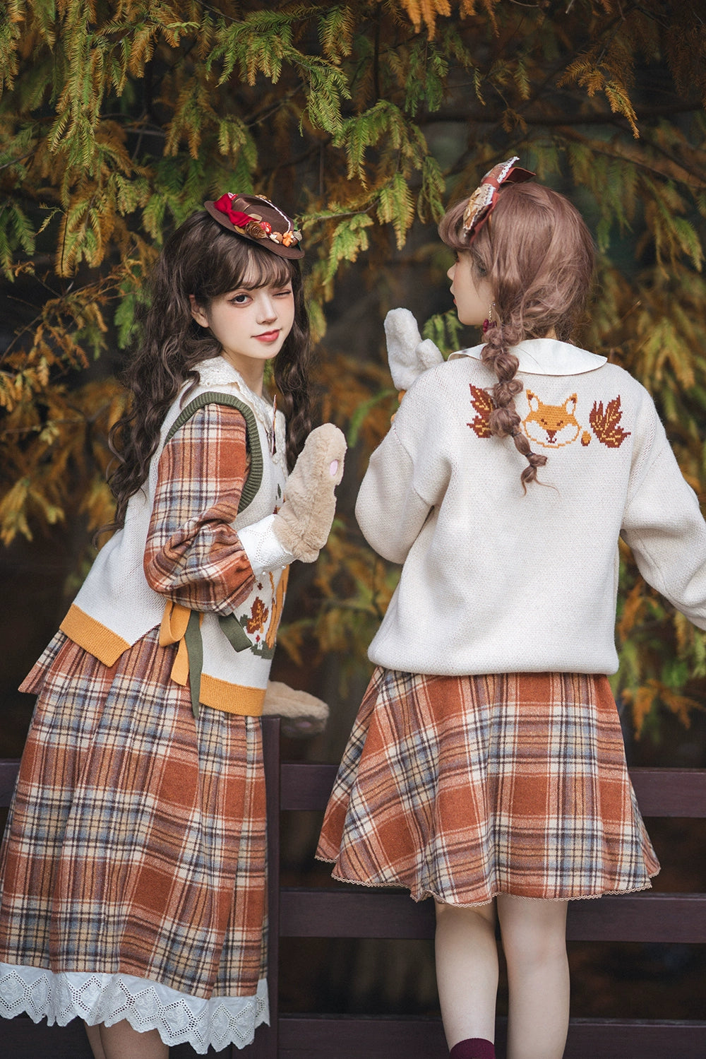 Miss Point - Chubby Fox in the Forest - Customized Lolita OP Dress Plaid Loose Daily Dress