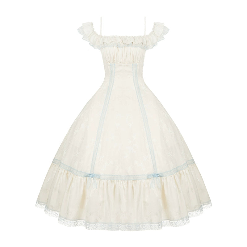 With PUJI - Sea Salt Iced Tea - Classic Lolita Dress, Fishbone Bodice Flutter Sleeve Long JSK S