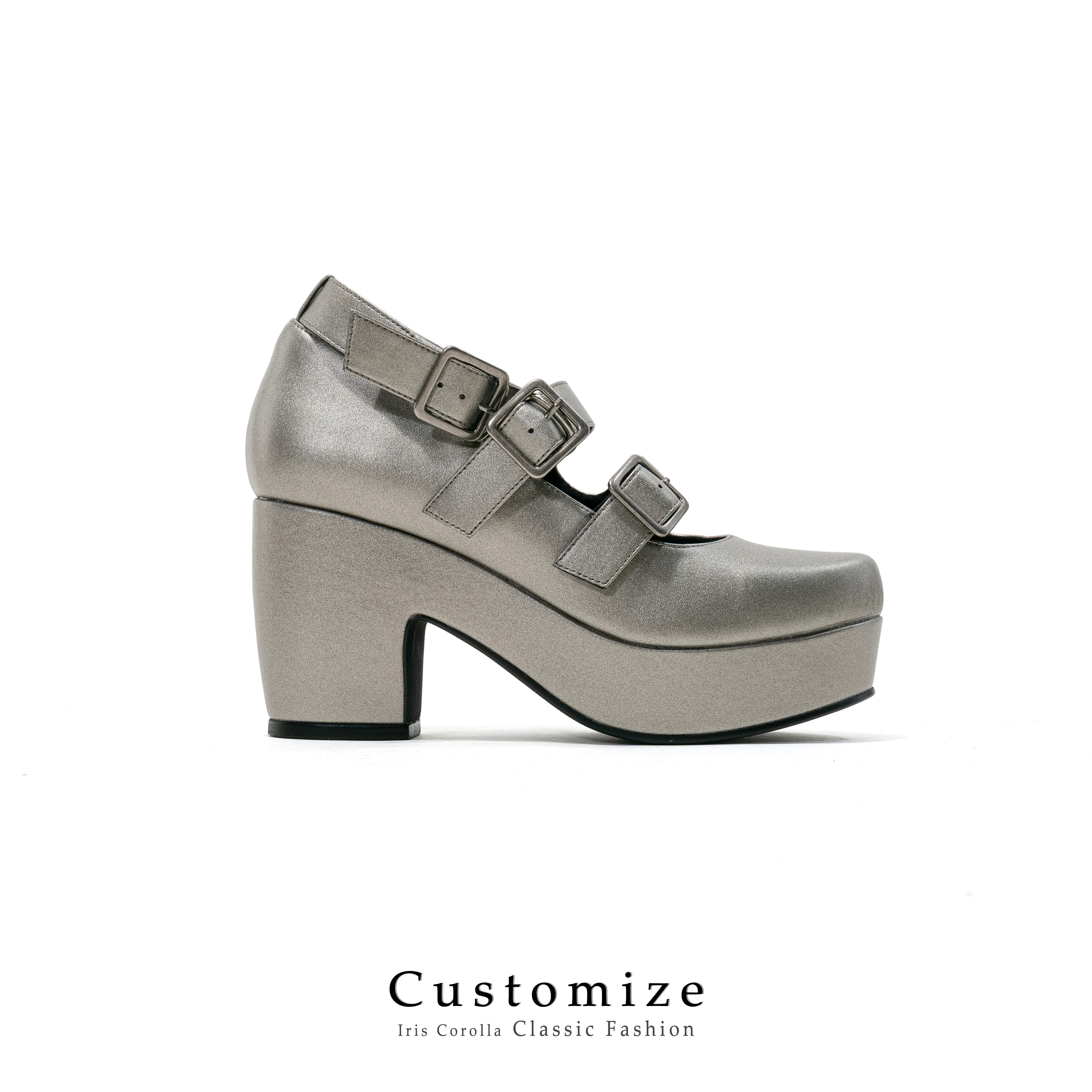 Custom-B - Gothic Lolita Heel Shoes, Triple Buckle Straps 44691:818800