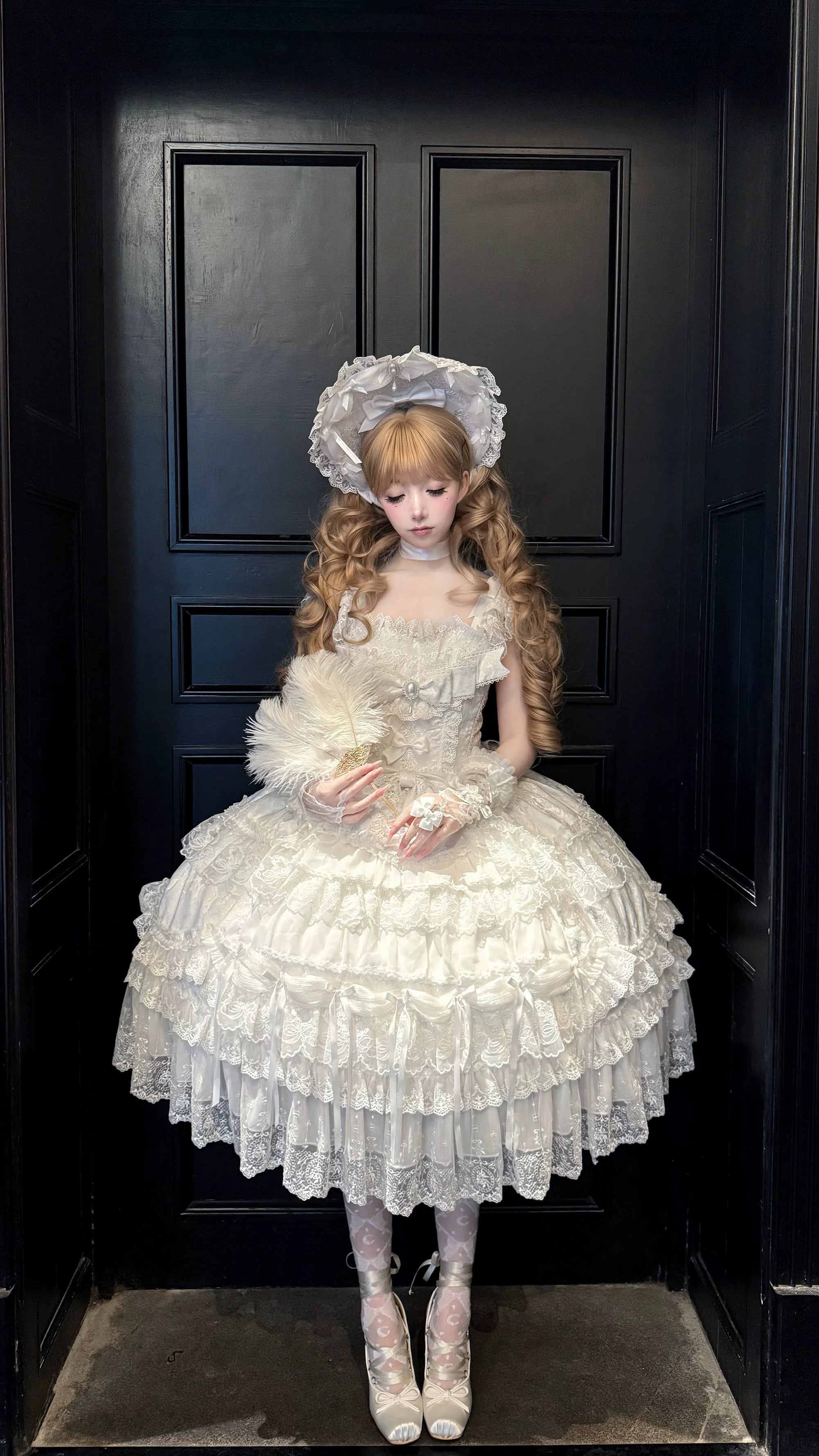 Eternal Floral Whisper - Sweet Lolita Tiered JSK Dress with Lace 45601:854625