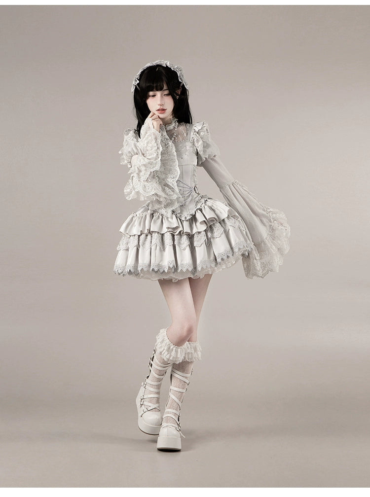 With PUJI - Letter and Poetry · Humanoid Robot - Silver Gothic Lolita Mermaid Skirt Set 43861:787658