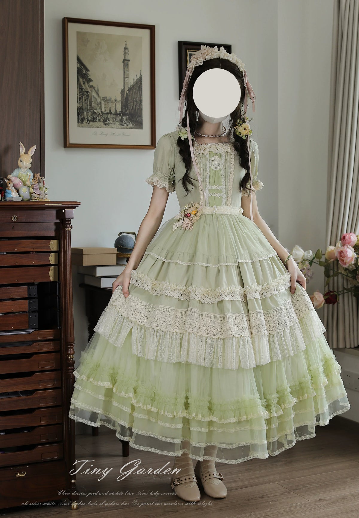 Garden Jardin - Cotton Classic Lolita OP Dress With Tiered Ruffles 45927:868645