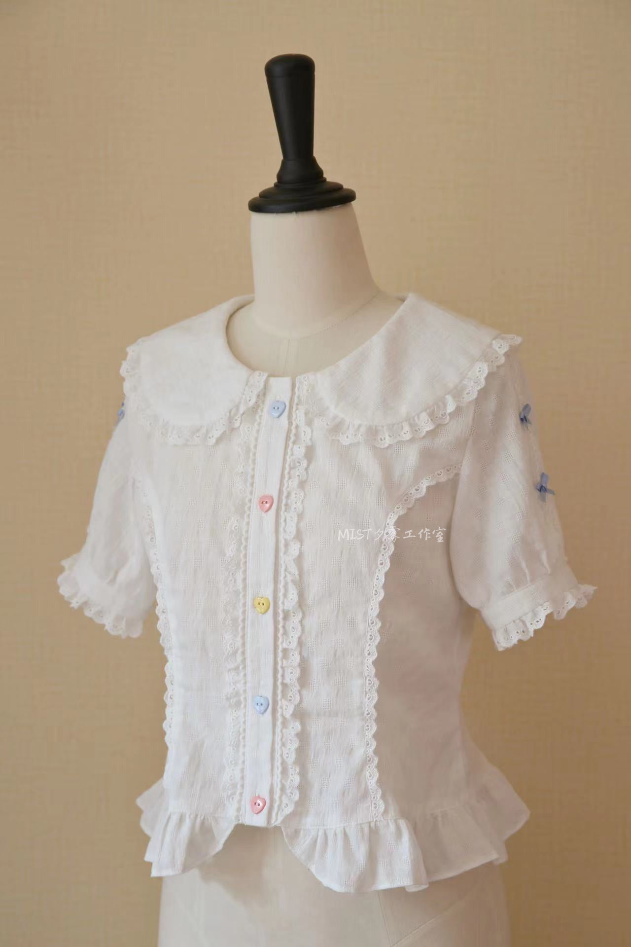 MIST - Kawaii Lolita Lace Shirt Blue white S