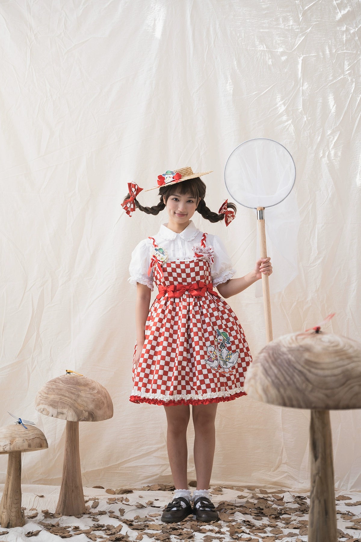 Chemical Romance - Hello Duck - Kawaii Lolita JSK Duck Print Lolita Dress S Red print Grid