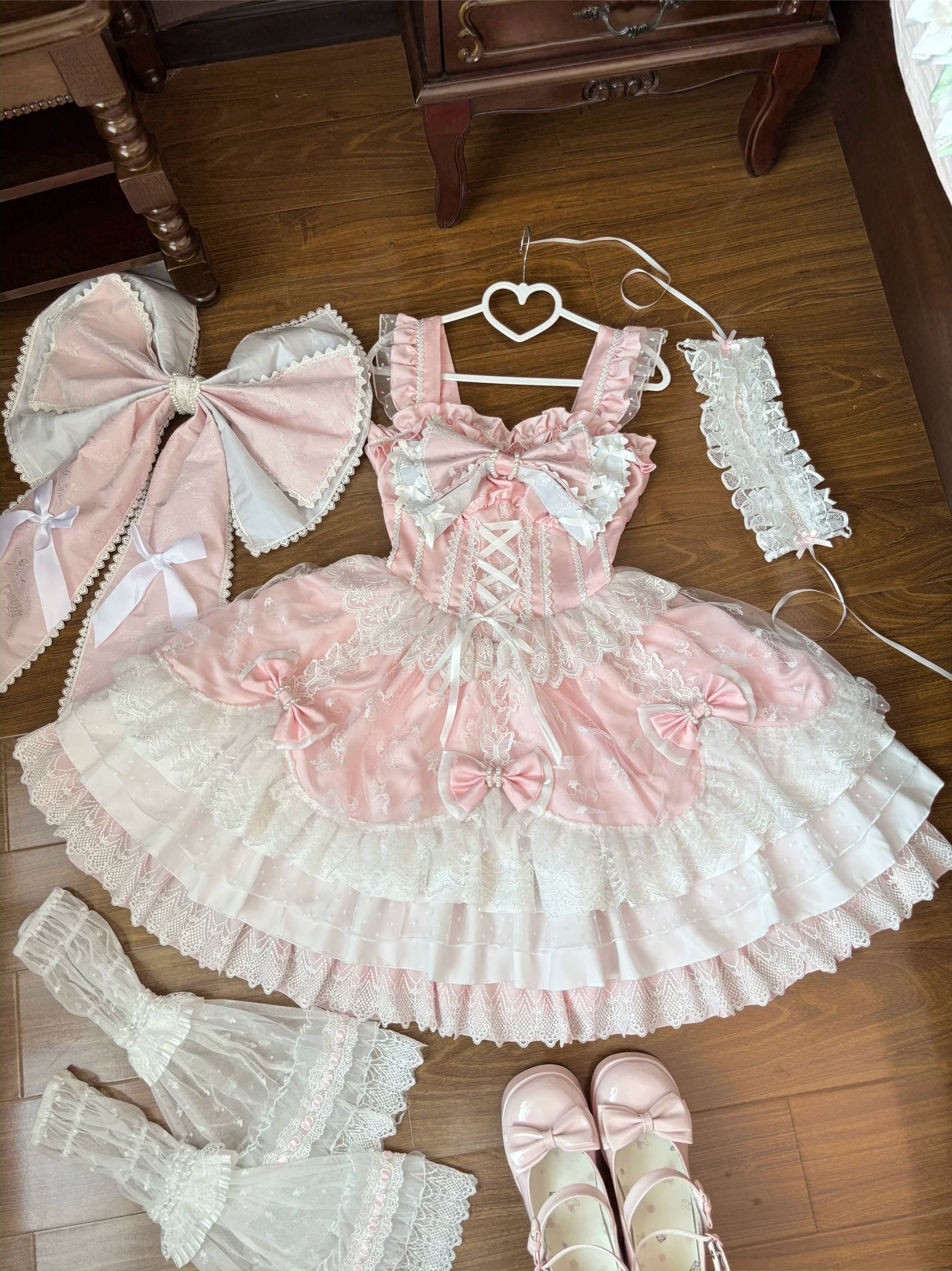 Shaoyun Weiwei - Plus Size Sweet Lolita Corset JSK Dress Set with Bows (2XL 3XL 4XL XL) 45517:851267